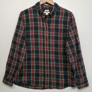 LL Bean Womens Scotch Plaid Flannel Shirt Large Relaxed Fit Black Watch Outdoors